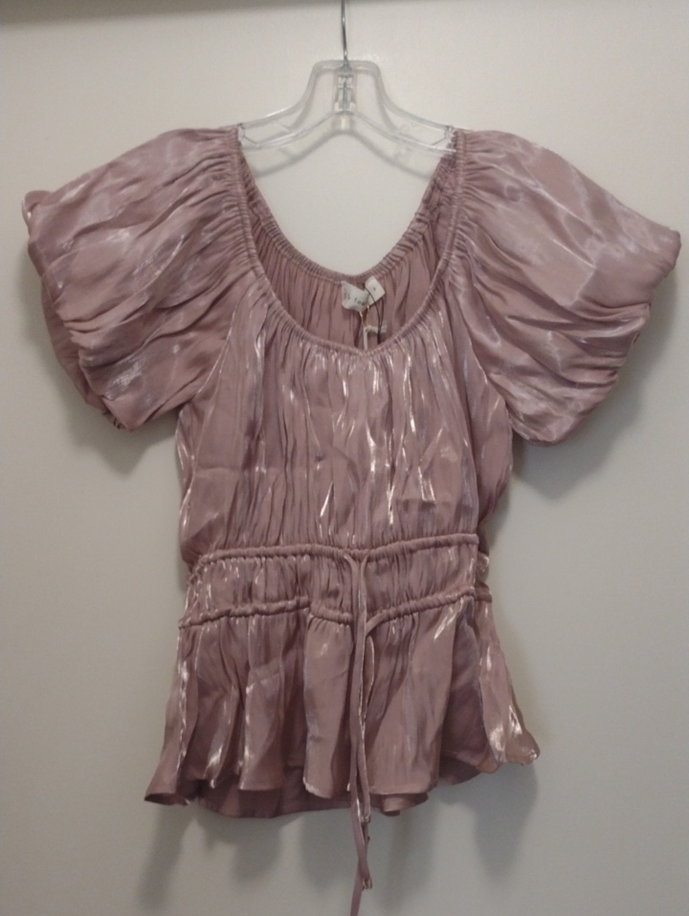 By Together Shiny Peach Drawstring Peplum Top (J1298)
